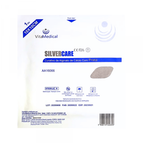CURATIVO ALGINATO DE CALCIO COM PRATA 10cm x 10cm - VITAMEDICAL CURATIVO ALGINATO DE CALCIO COM PRATA 10cm x 10cm - VITAMEDICAL
