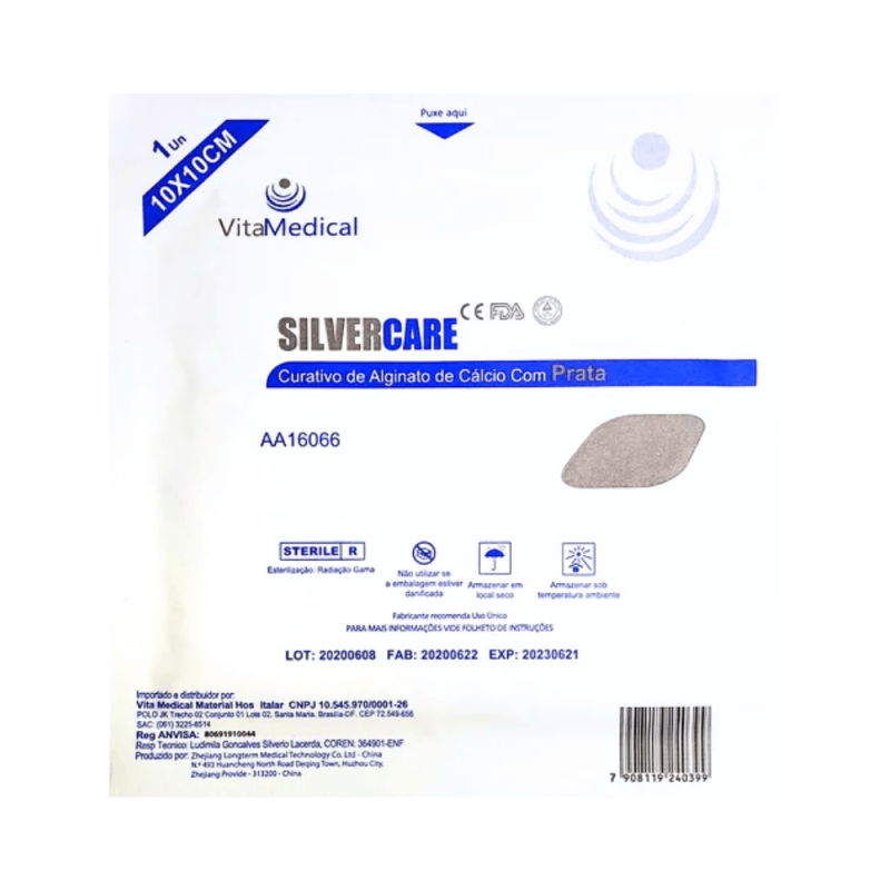 CURATIVO ALGINATO DE CALCIO COM PRATA 10cm x 10cm - VITAMEDICAL CURATIVO ALGINATO DE CALCIO COM PRATA 10cm x 10cm - VITAMEDICAL
