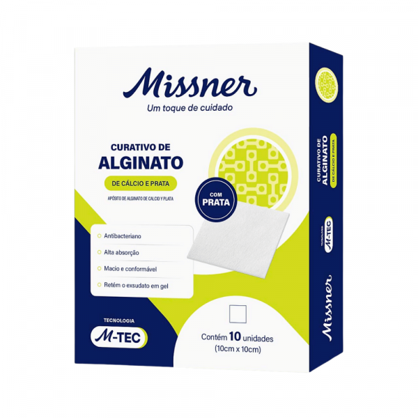CURATIVO ALGINATO DE CALCIO E PRATA 10cm x 10cm - MISSNER CURATIVO ALGINATO DE CALCIO E PRATA 10cm x 10cm - MISSNER