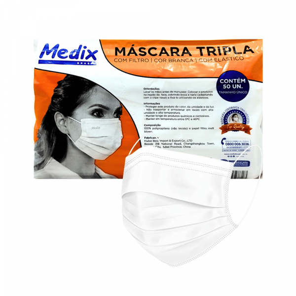 MASCARA TRIPLA COM ELASTICO 50un. - MEDIX