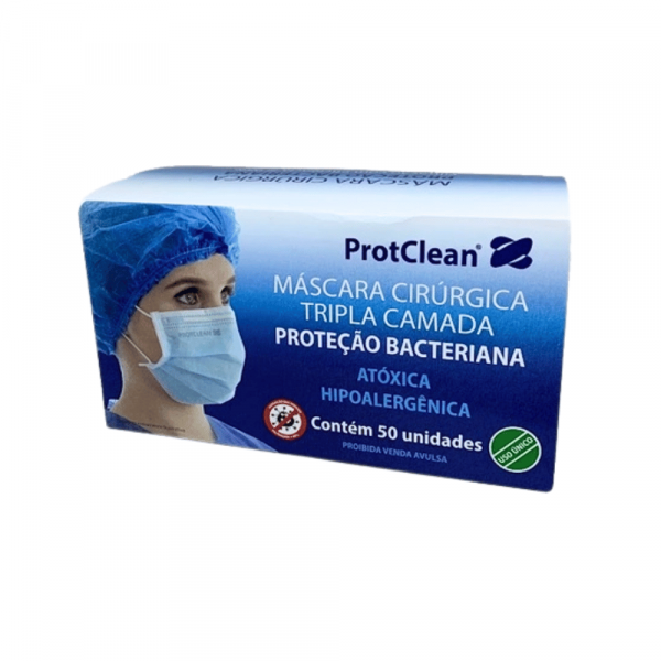 MASCARA TRIPLA COM ELASTICO BRANCA 50un. - PROTCLEAN