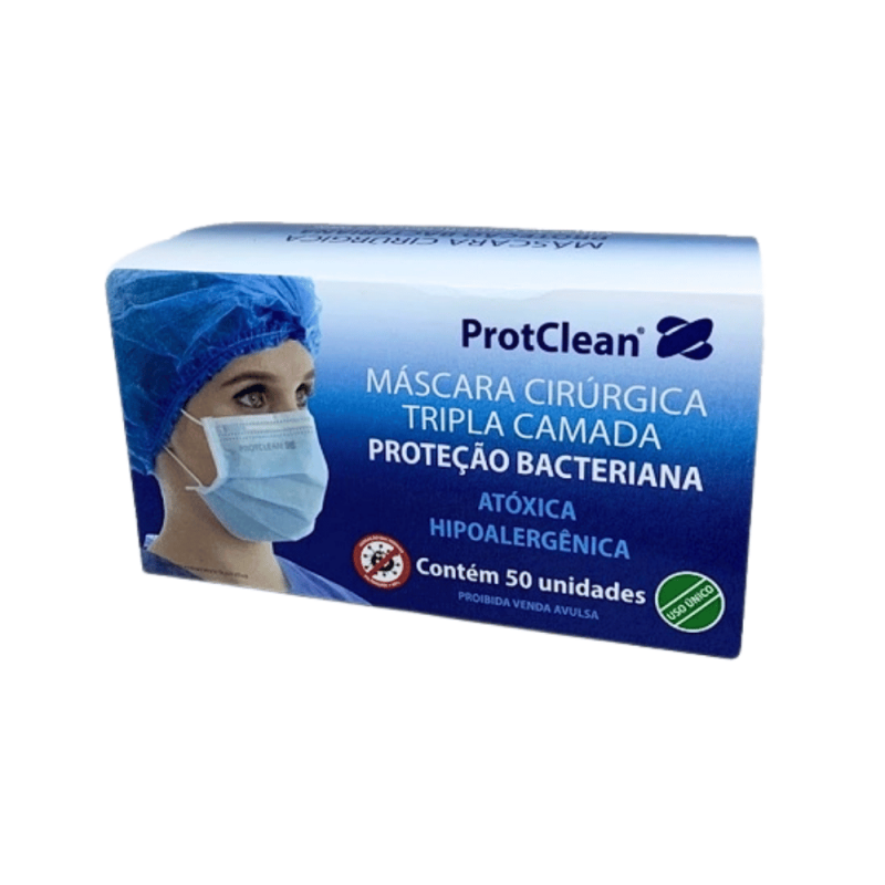 MASCARA TRIPLA COM ELASTICO BRANCA 50un. - PROTCLEAN
